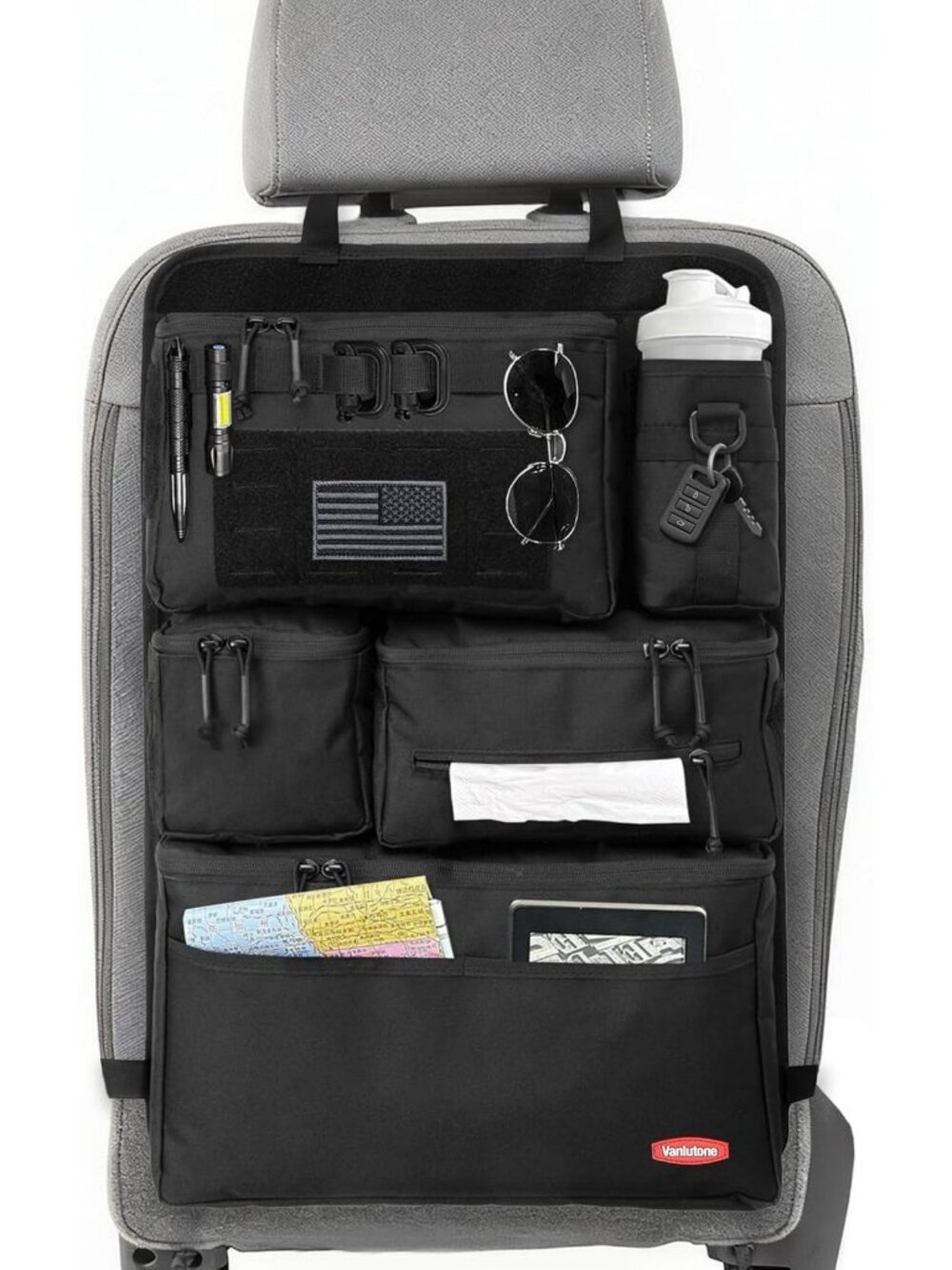 Versatile Tactical Car Seat Back Organizer for Trucks, SUVs & Vans - Black
